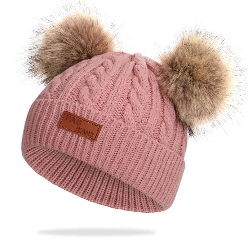 Cozy Knit Infant Beanie with Poms