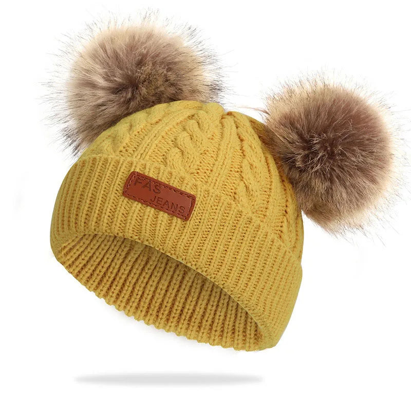 Cozy Knit Infant Beanie with Poms