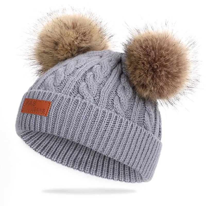 Cozy Knit Infant Beanie with Poms
