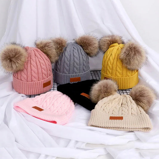 Cozy Knit Infant Beanie with Poms