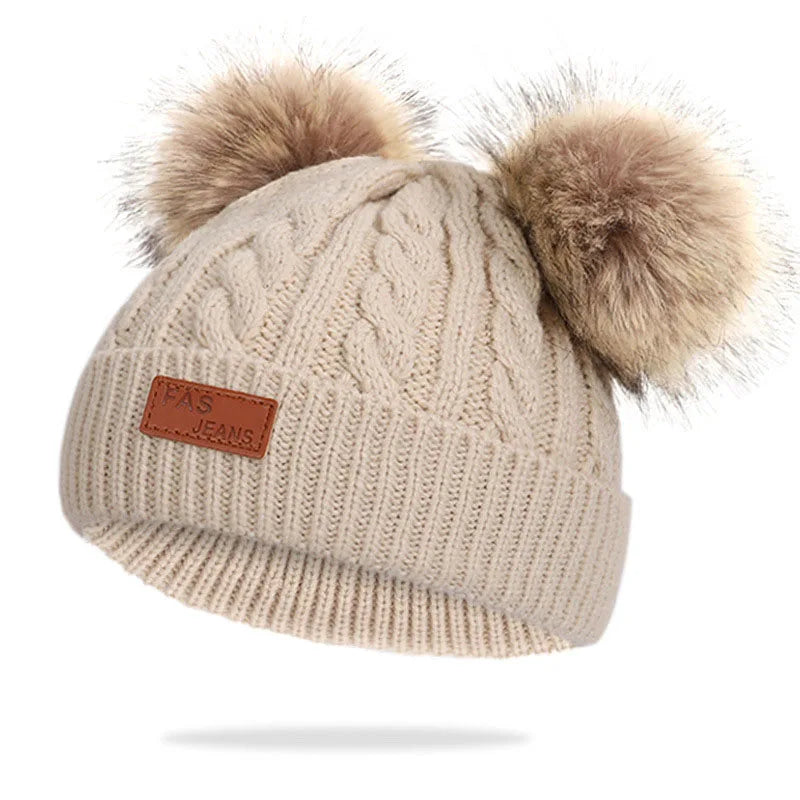 Cozy Knit Infant Beanie with Poms