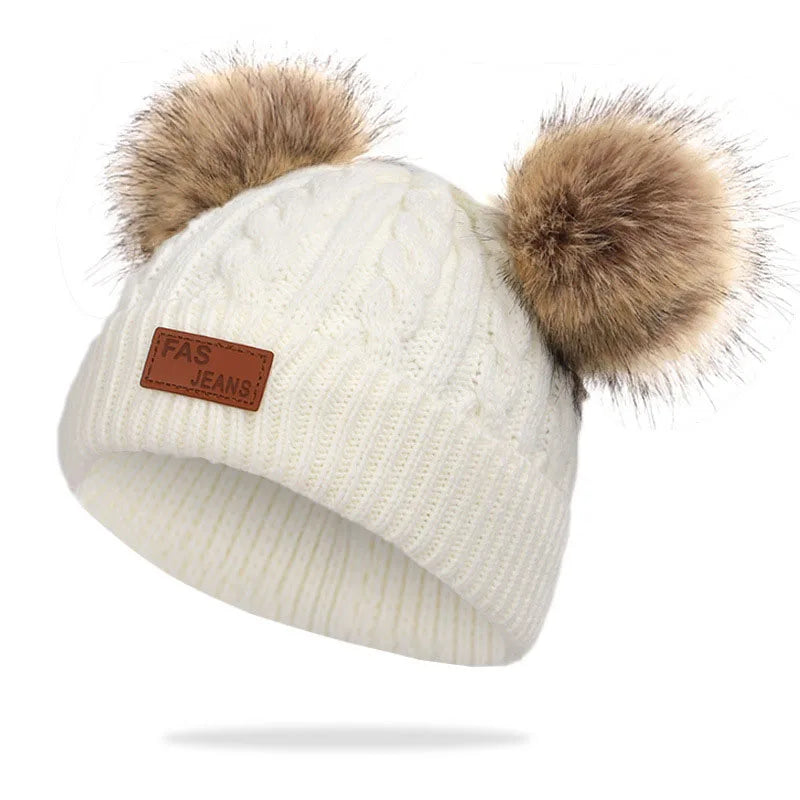 Cozy Knit Infant Beanie with Poms