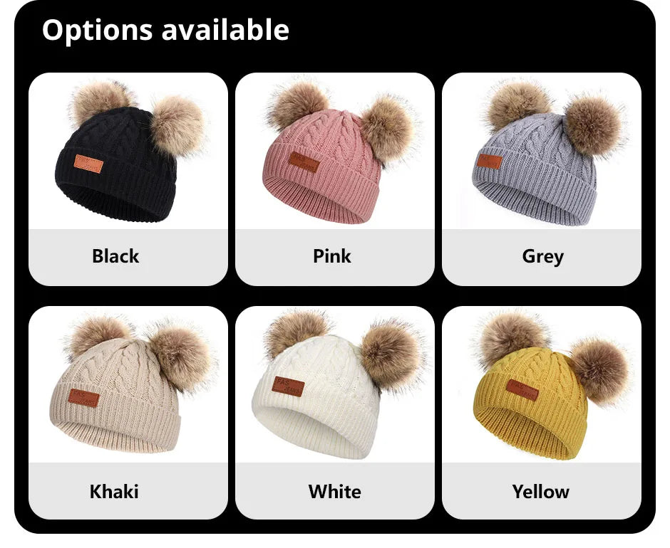 Cozy Knit Infant Beanie with Poms
