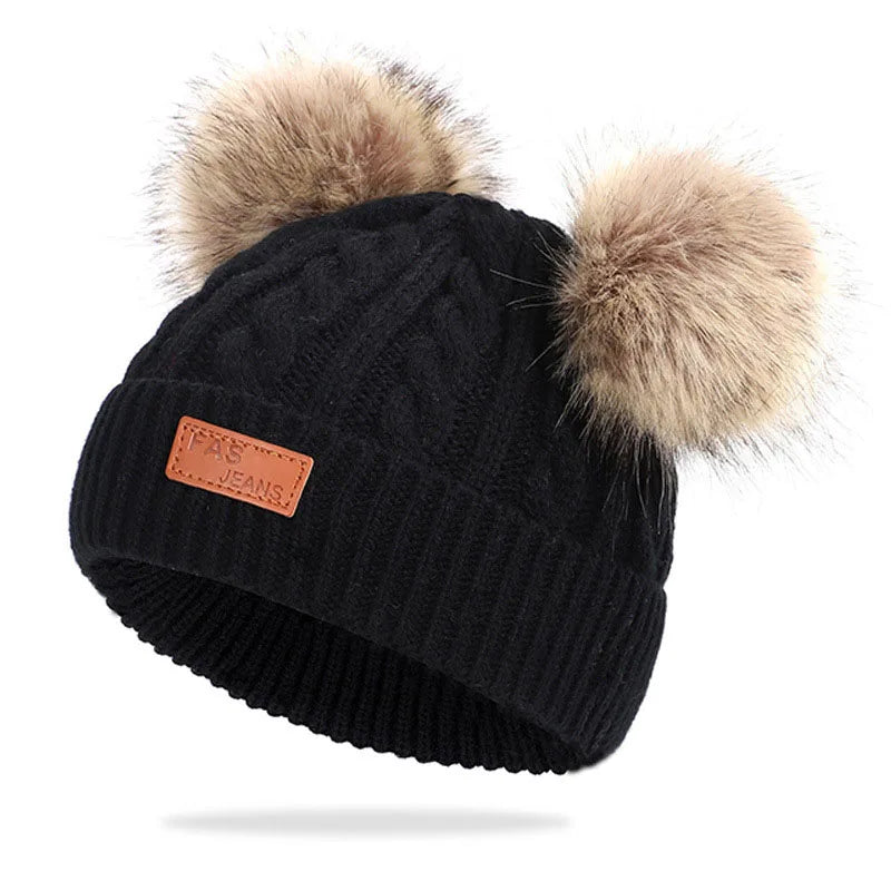 Cozy Knit Infant Beanie with Poms